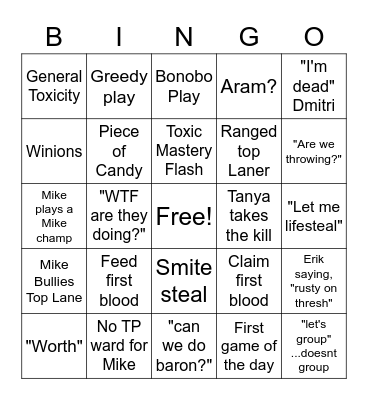 League of Bingo Card