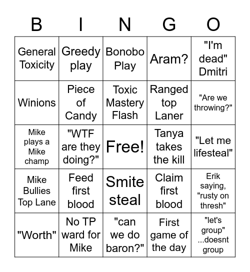 League of Bingo Card