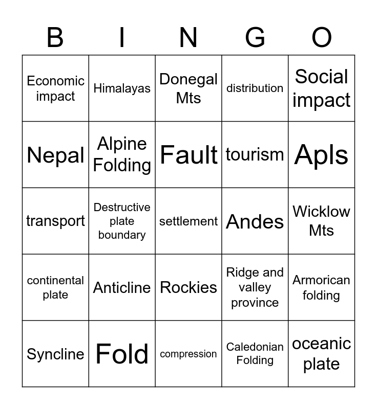 Fold Mountain Bingo Card