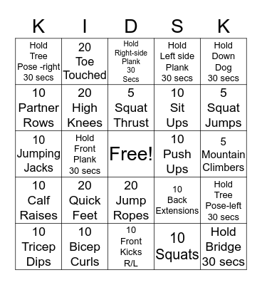 KIDS KAMP CHALLENGE Bingo Card