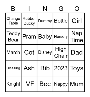 Ash & Bec's Baby Shower Bingo Card