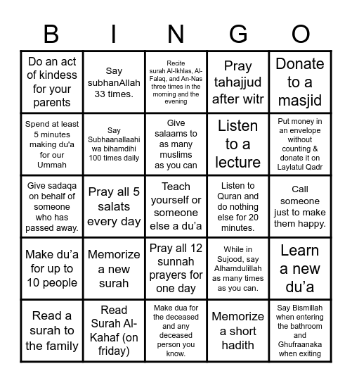 Ramadan Bingo Card