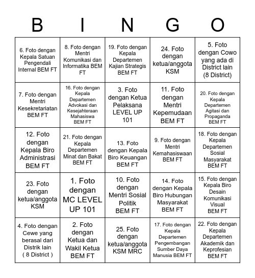 LEVEL UP 101 Bingo Card