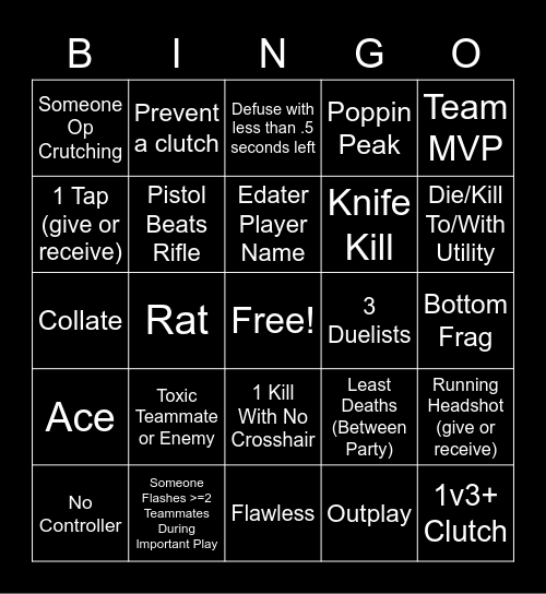 Valorant Bingo Card