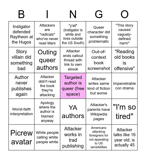 SFF Dogpile Bingo Card