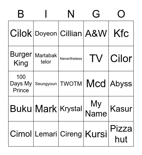 Untitled Bingo Card