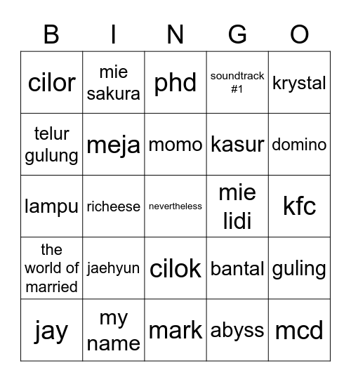 cw Bingo Card