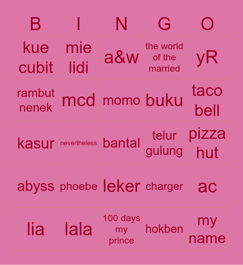 k Bingo Card