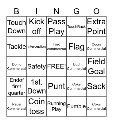 Super Bowl Bingo Card