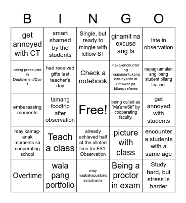Field Study 101 Bingo Card