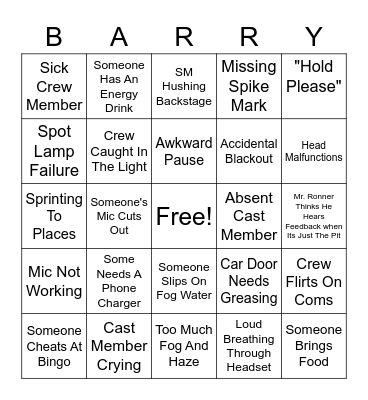 PC Backstage Bingo Card