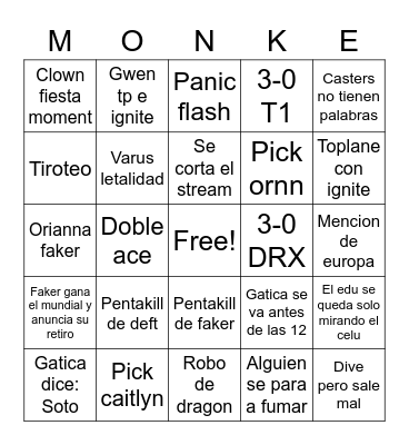 Worlds 2022 Bingo Card