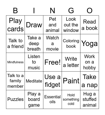 Coping Skills Bingo Card