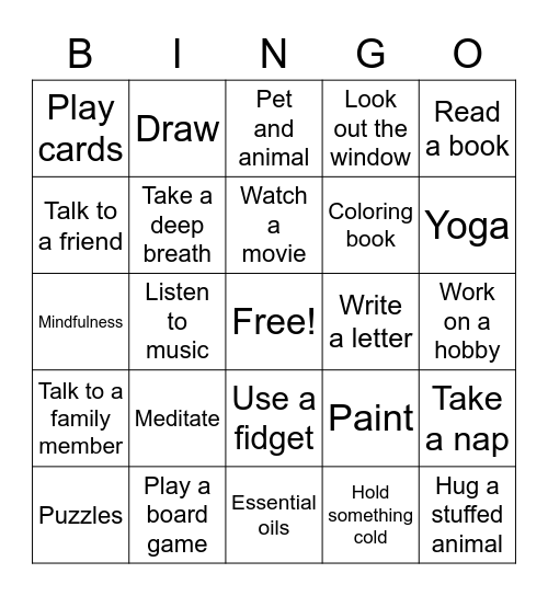 Coping Skills Bingo Card