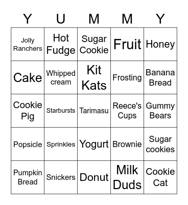 Dessert Bingo Card