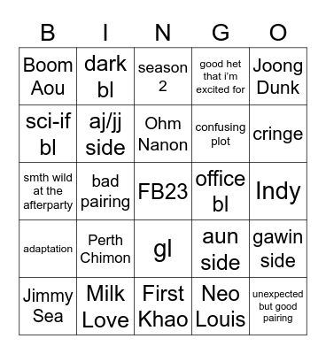 GMMTV 2023 CONFERENCE Bingo Card