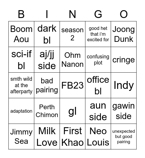 GMMTV 2023 CONFERENCE Bingo Card