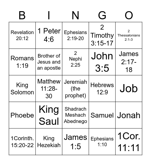 NT 2/2  Seminary Bingo Card