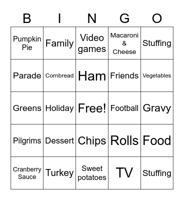 Thanksgiving Bingo Card