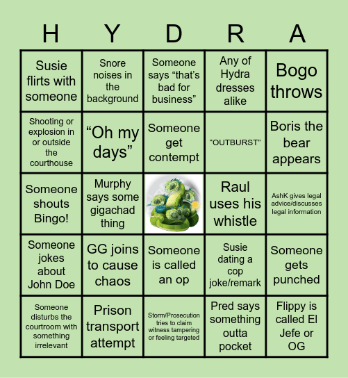 Hydra John Doe Murder Trial Bingo Card