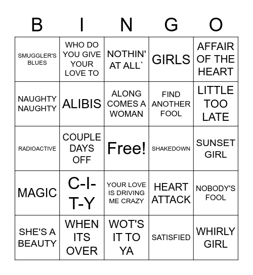 LOST HITS OF THE 80'S Bingo Card