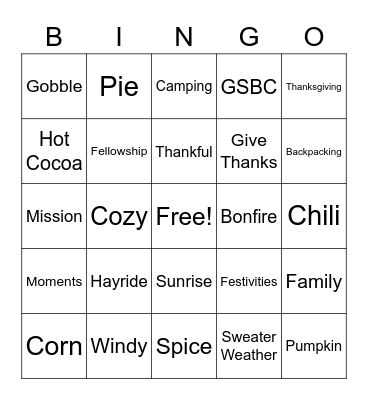 Family Fall Fest Bingo Card