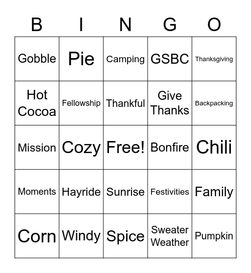 Family Fall Fest Bingo Card