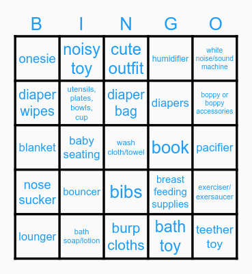 Baby Shower Bingo Card