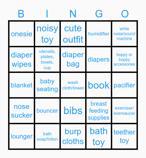 Baby Shower Bingo Card