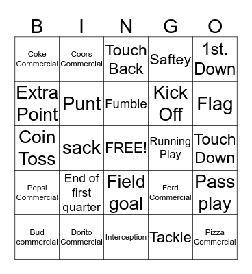 Super Bowl Bingo Card