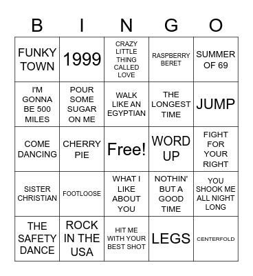GOOD FEELING 80'S Bingo Card