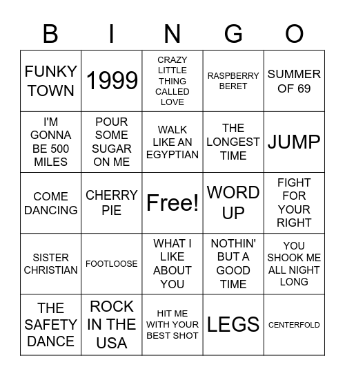 GOOD FEELING 80'S Bingo Card