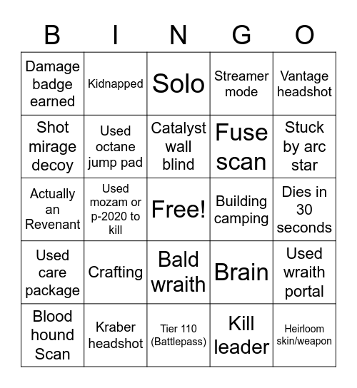 Apex legends bingo Card