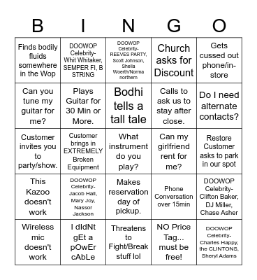 Doowop Bingo Card