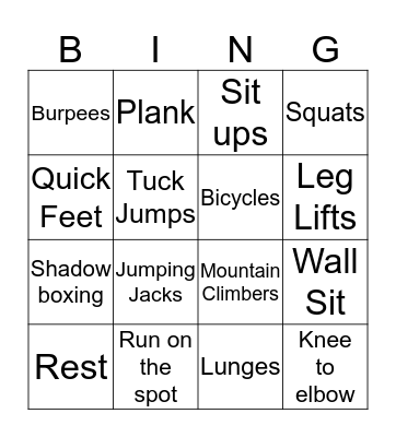 Fitness Bingo Card