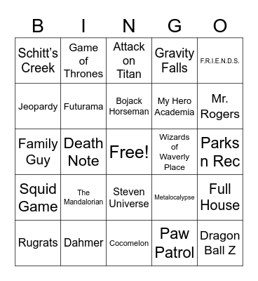 THEME SONGS Bingo Card