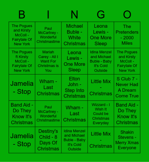 Tamera - Green Bingo Card