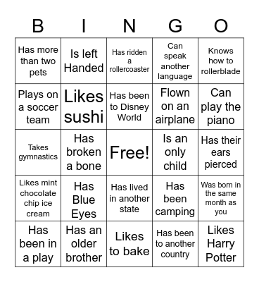 Get To Know You BINGO Card