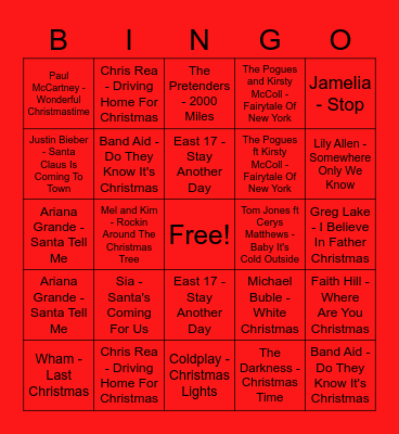 Eoghan - Red Bingo Card