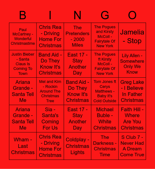 Eoghan - Red Bingo Card