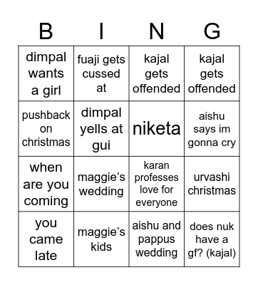 family shitshow bingo Card