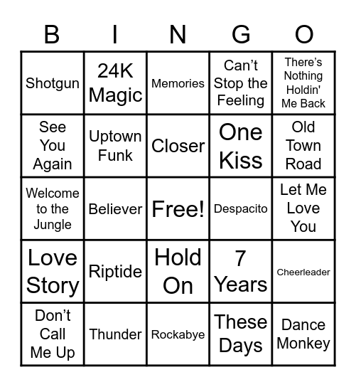 Music Bingo Card