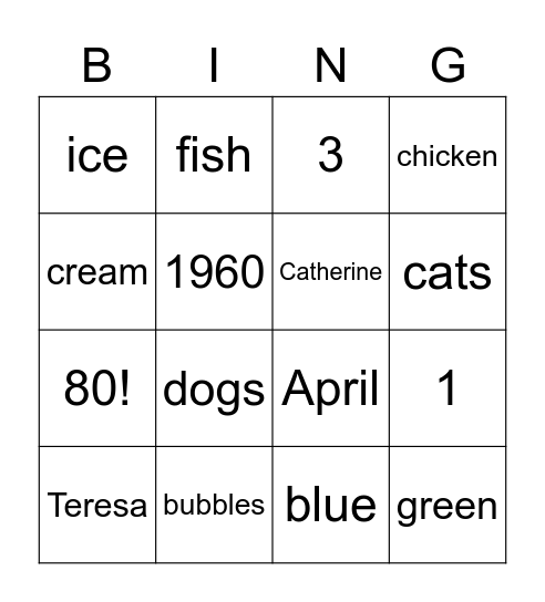 80th Birthday Bingo Card