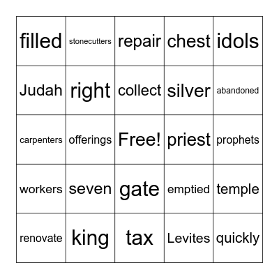 Josiah Bingo Card