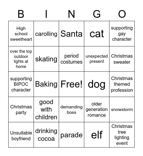 Hallmark Christmas Movie Bingo Card