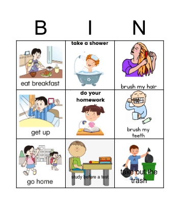 Daily activities Bingo Card