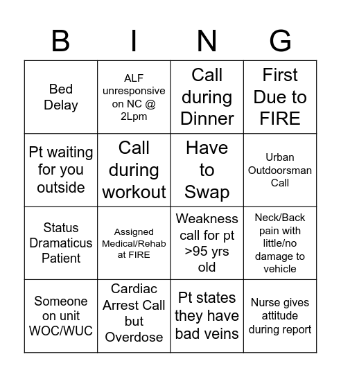 Rescue Bingo Card