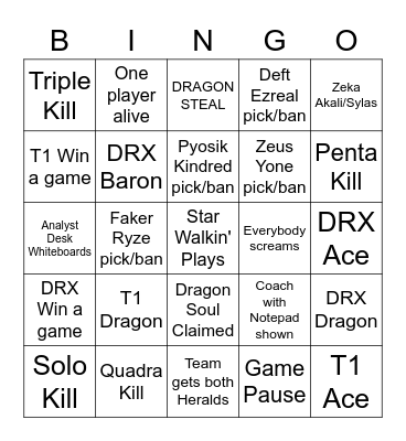 2022 LoL World Championship Finals Bingo Card
