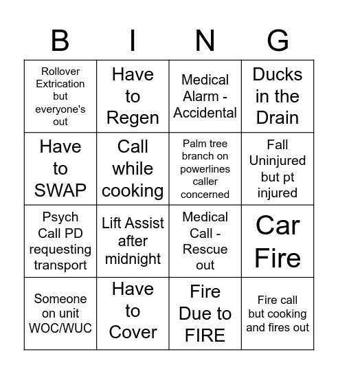 Engine Bingo Card