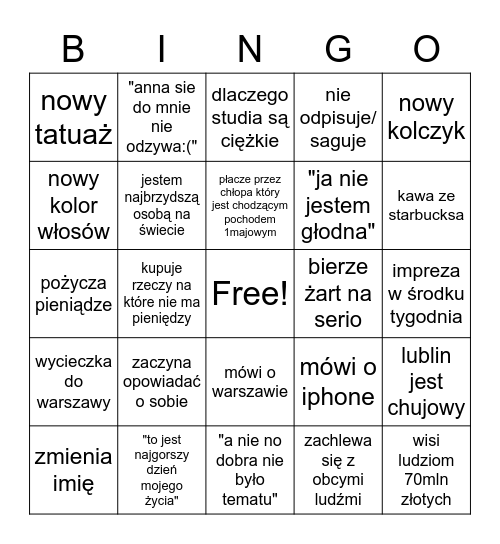 odkleja Bingo Card